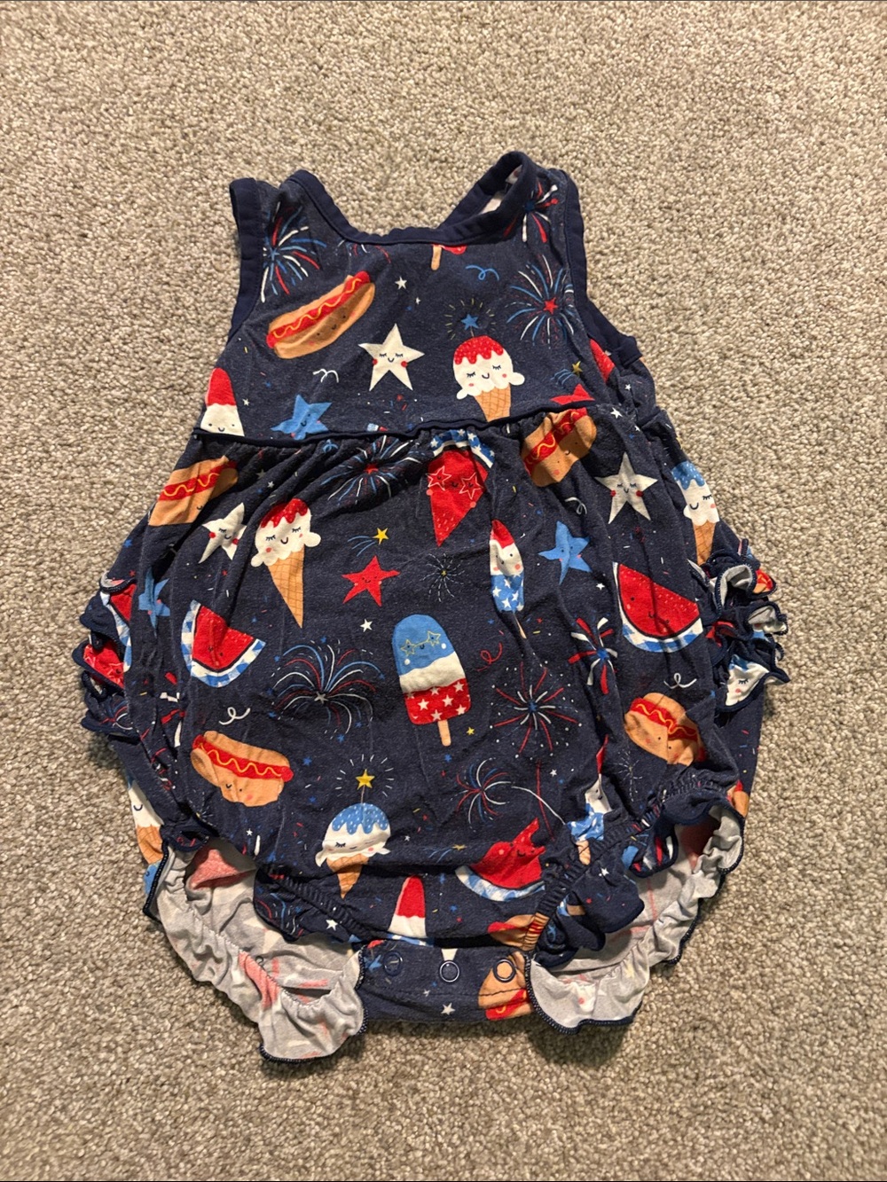 Little Sleepies Navy Blue Sleeveless Romper with Red & White Prints